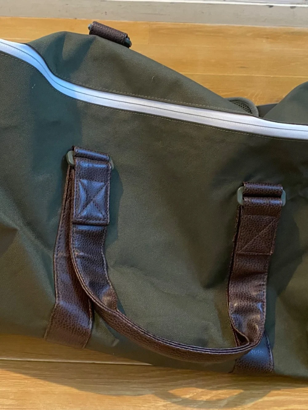 Hershel Novel Duffle Bag, Olive Green, Brown Faux-Leather Handles